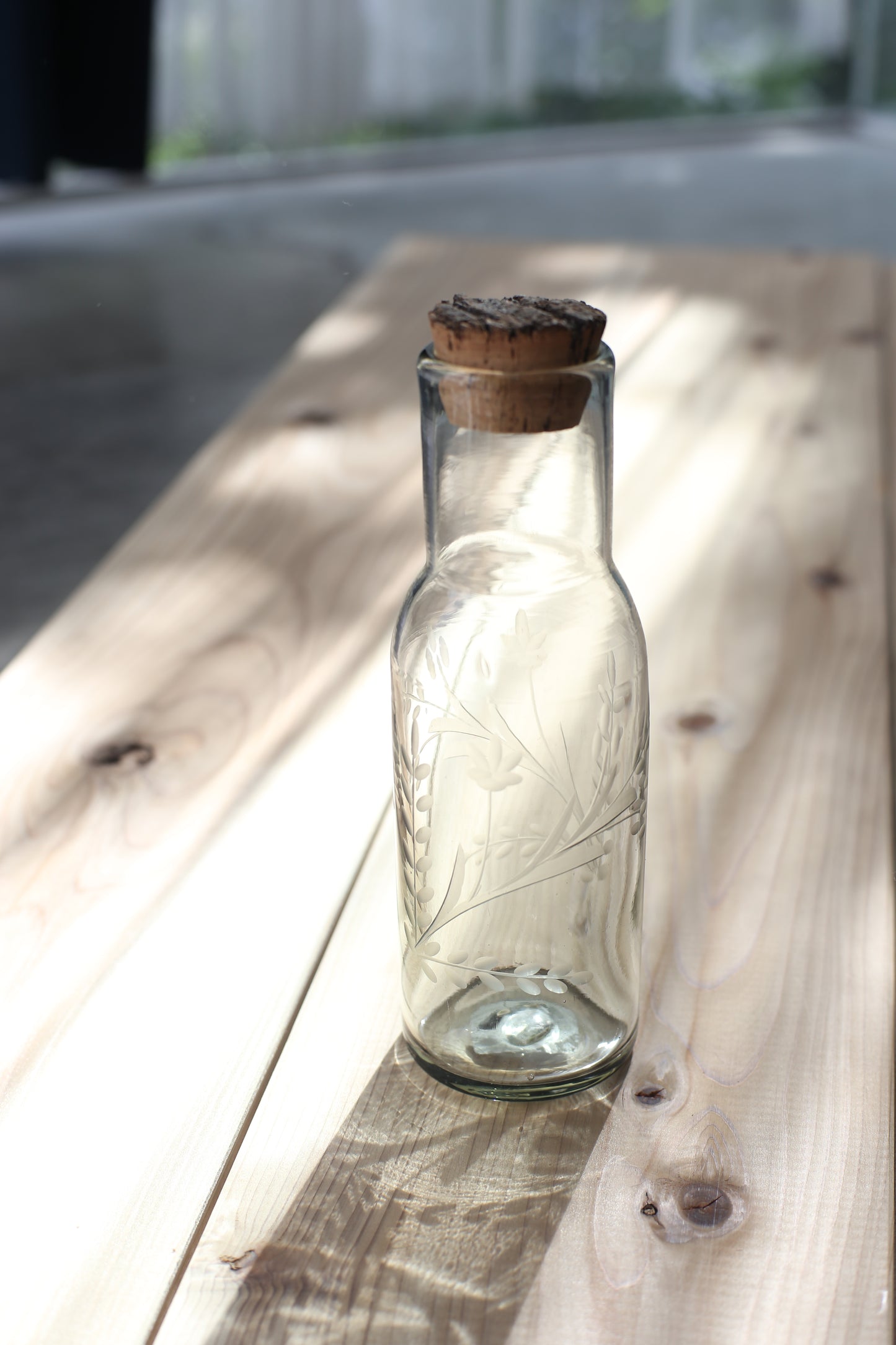 Mexico Handblown Engraved Recycled Glass Carafe