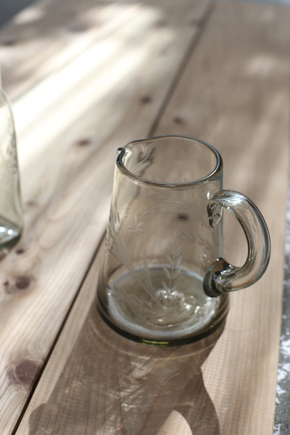 Mexico Handblown Engraved Recycled Glass Pitcher
