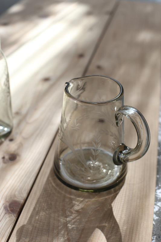 Mexico Handblown Engraved Recycled Glass Pitcher