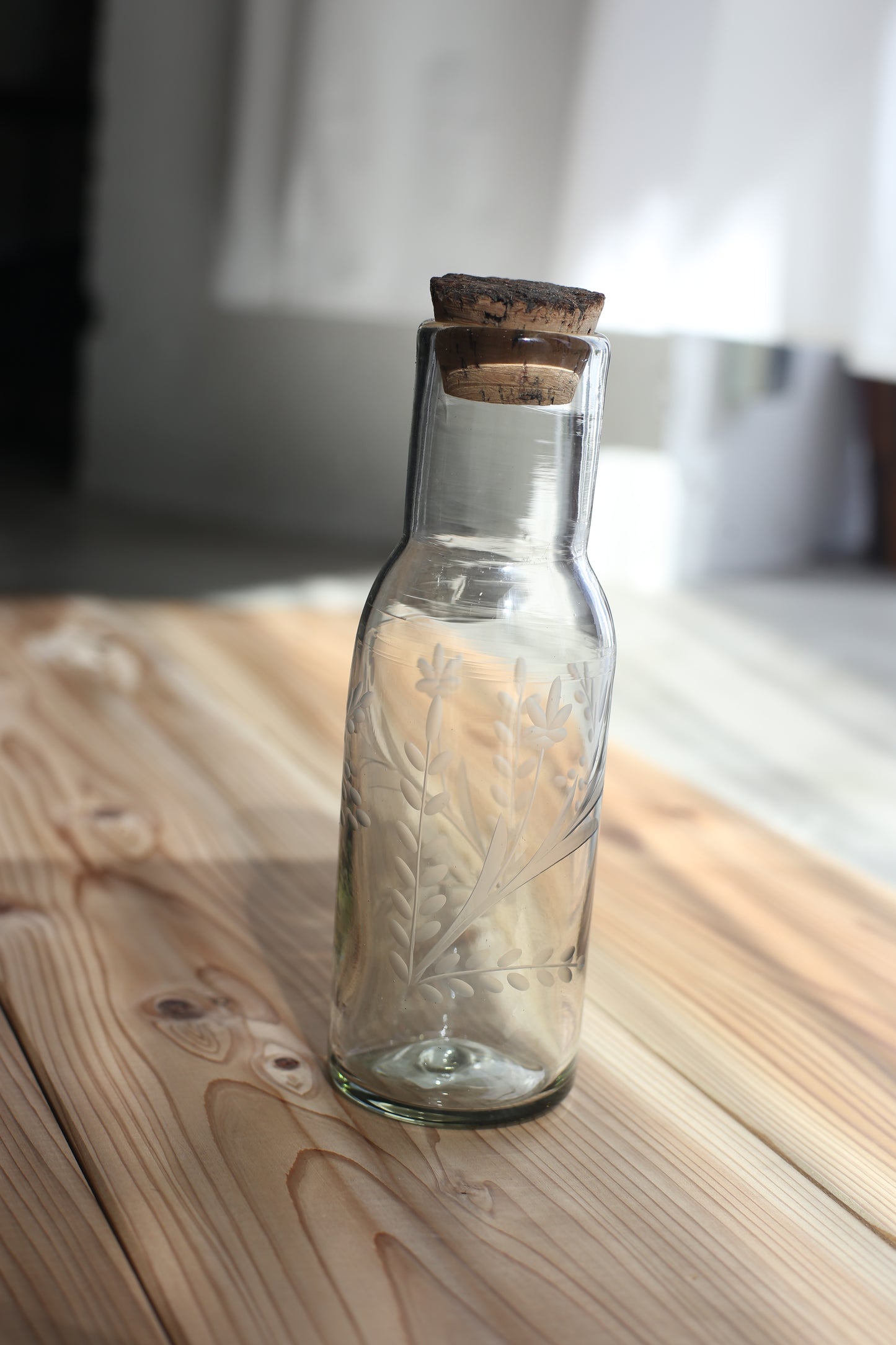 Mexico Handblown Engraved Recycled Glass Carafe