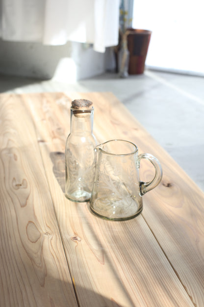 Mexico Handblown Engraved Recycled Glass Pitcher