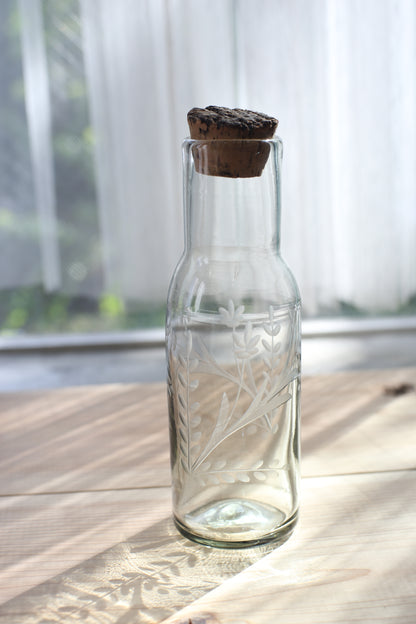 Mexico Handblown Engraved Recycled Glass Carafe