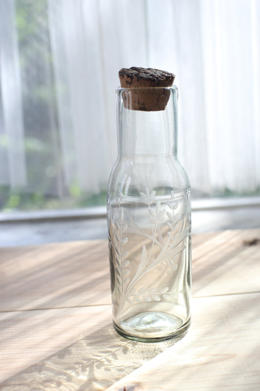 Mexico Handblown Engraved Recycled Glass Carafe